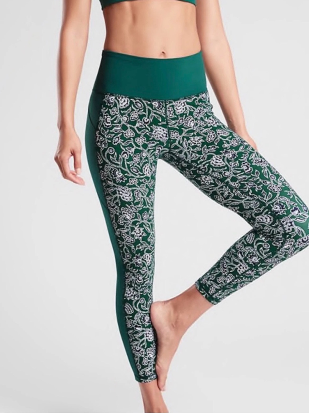 Athleta Affirmation 7/8 Tight Leggings Dragonfly Green Floral Women’s Size XS